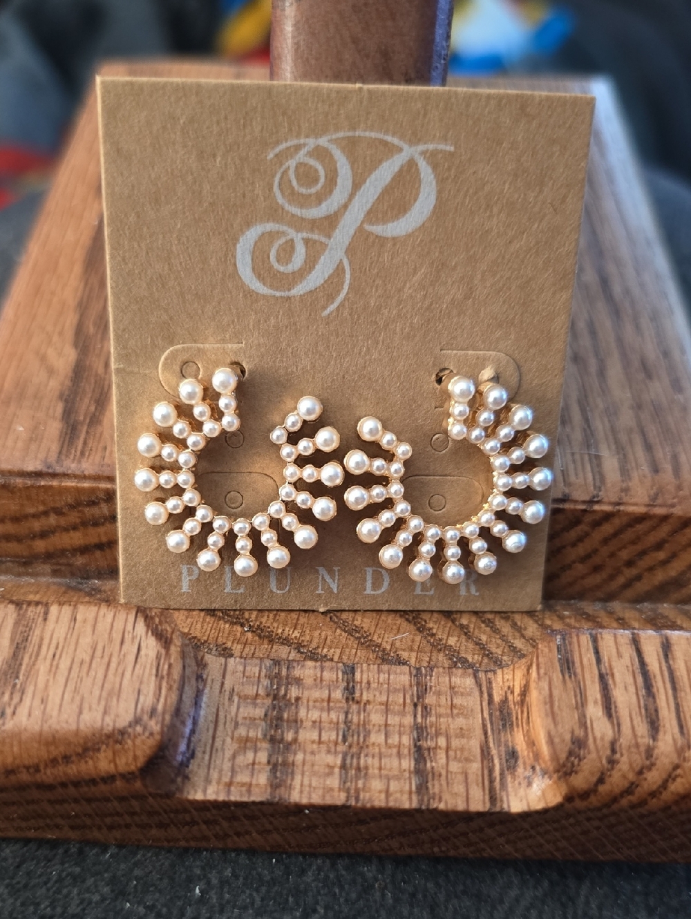 Plunder Gold Hoop Earrings with White Pearl Cluster
